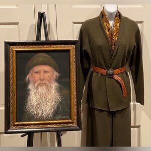 Eileen Fisher olive green sweater jacket from the 90s